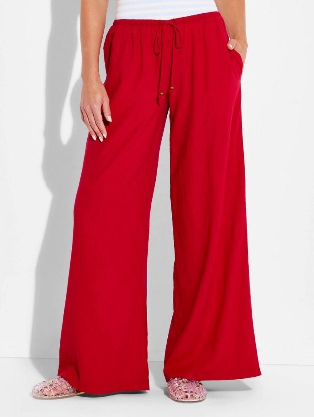 wild fable Red Wide-Leg Drawstring Pants